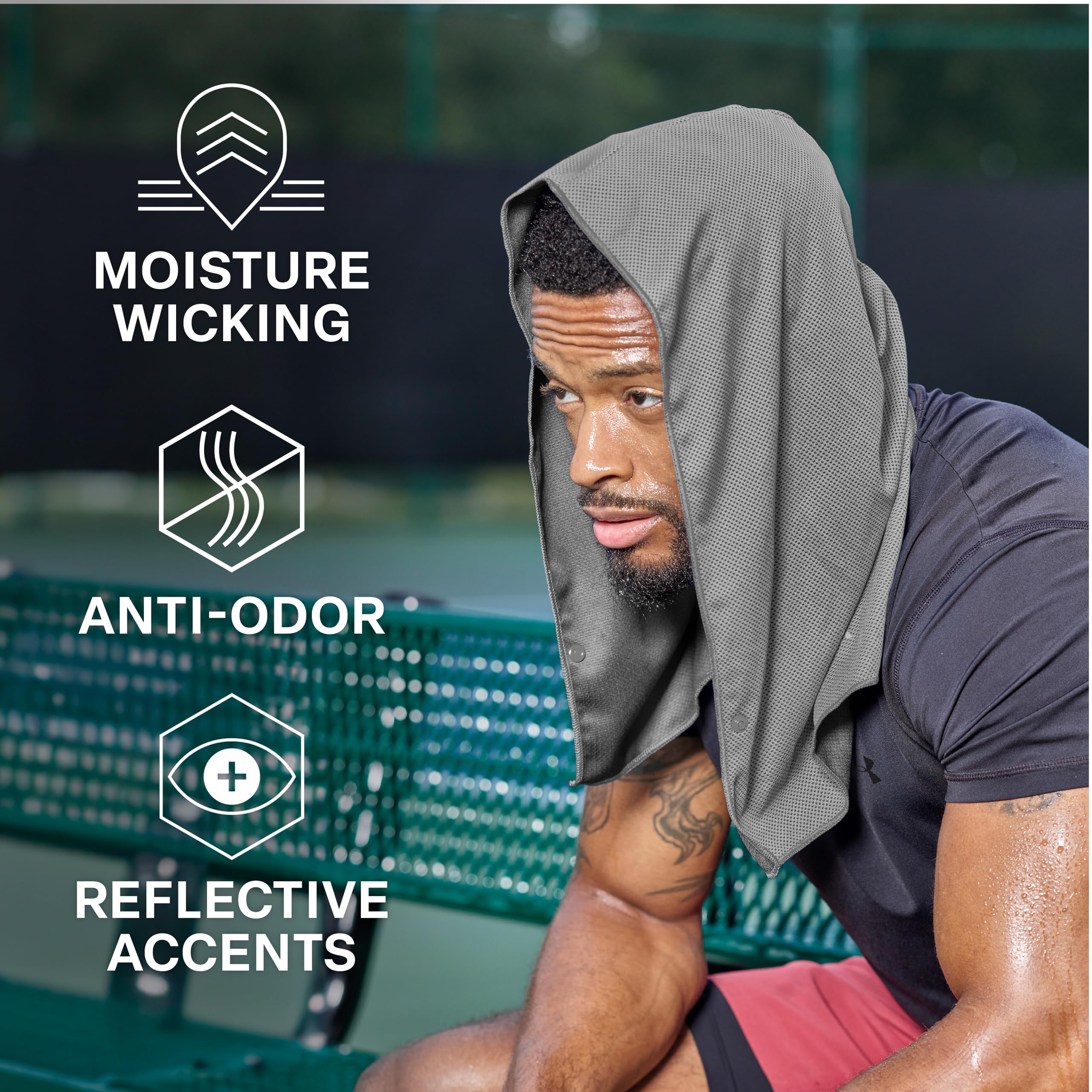 COLD FACTOR Instant Cooling Hoodie Towel – Advanced Chemical-Free Evaporative Cooling Technology – UPF 50+, 2+ Hours Cooling