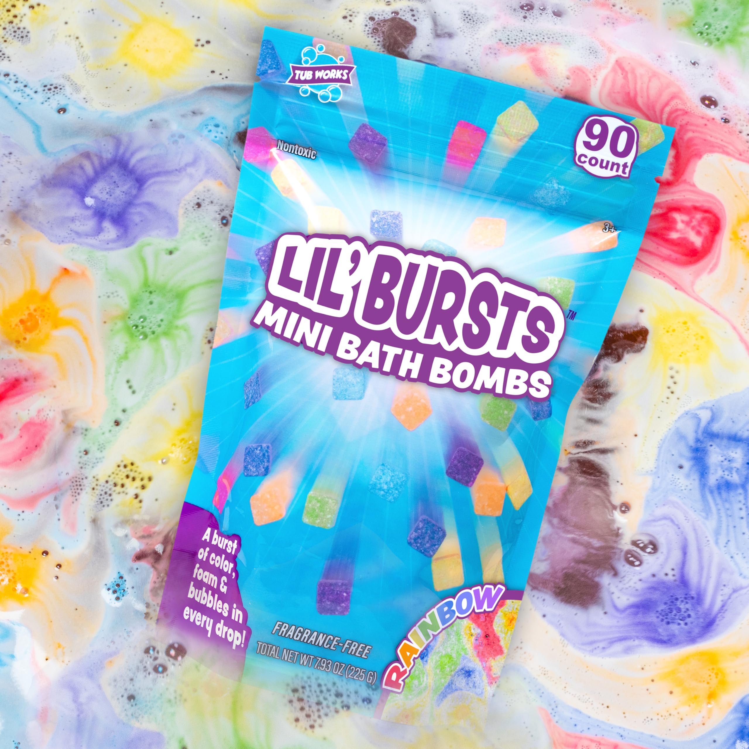 Tub Works® Lil' Bursts™ Mini Bath Bombs for Kids, 90 Count, Cosmic | Nontoxic | Tiny Kids Bath Bombs with A Burst of Color, Foam & Bubbles | Customize Kids Bath with Fun Bath Colors | Create Tub Art
