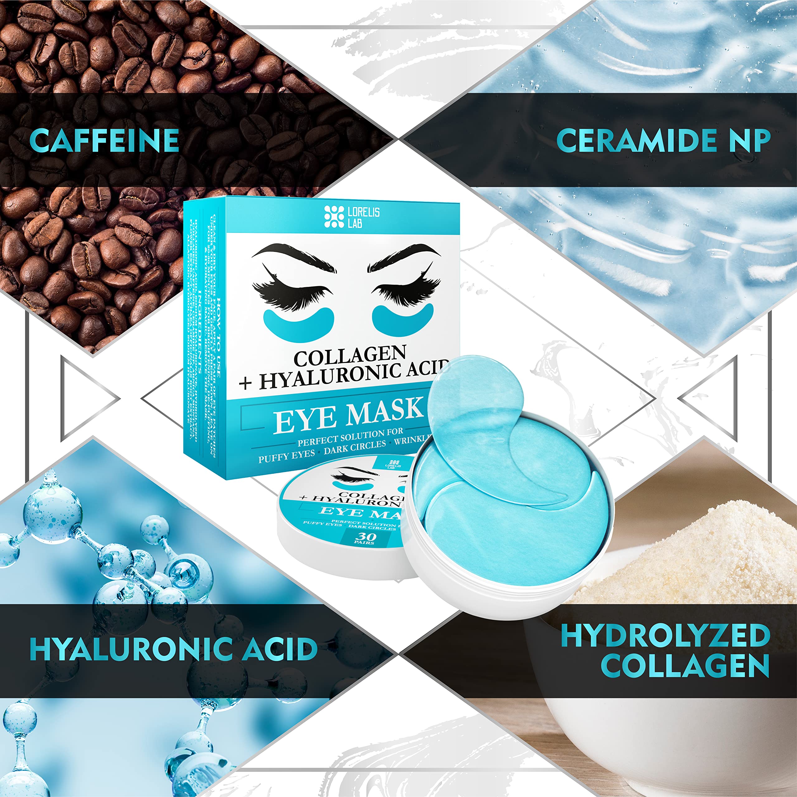 Under Eye Mask for Puffy Eyes, Dark Circles, Eye Bags, Puffiness, Wrinkles with Collagen - Hydrating - Green Tea Skincare - Anti-Aging Eye Patch Treatment Masks - 60 Under Eye Gel Pads