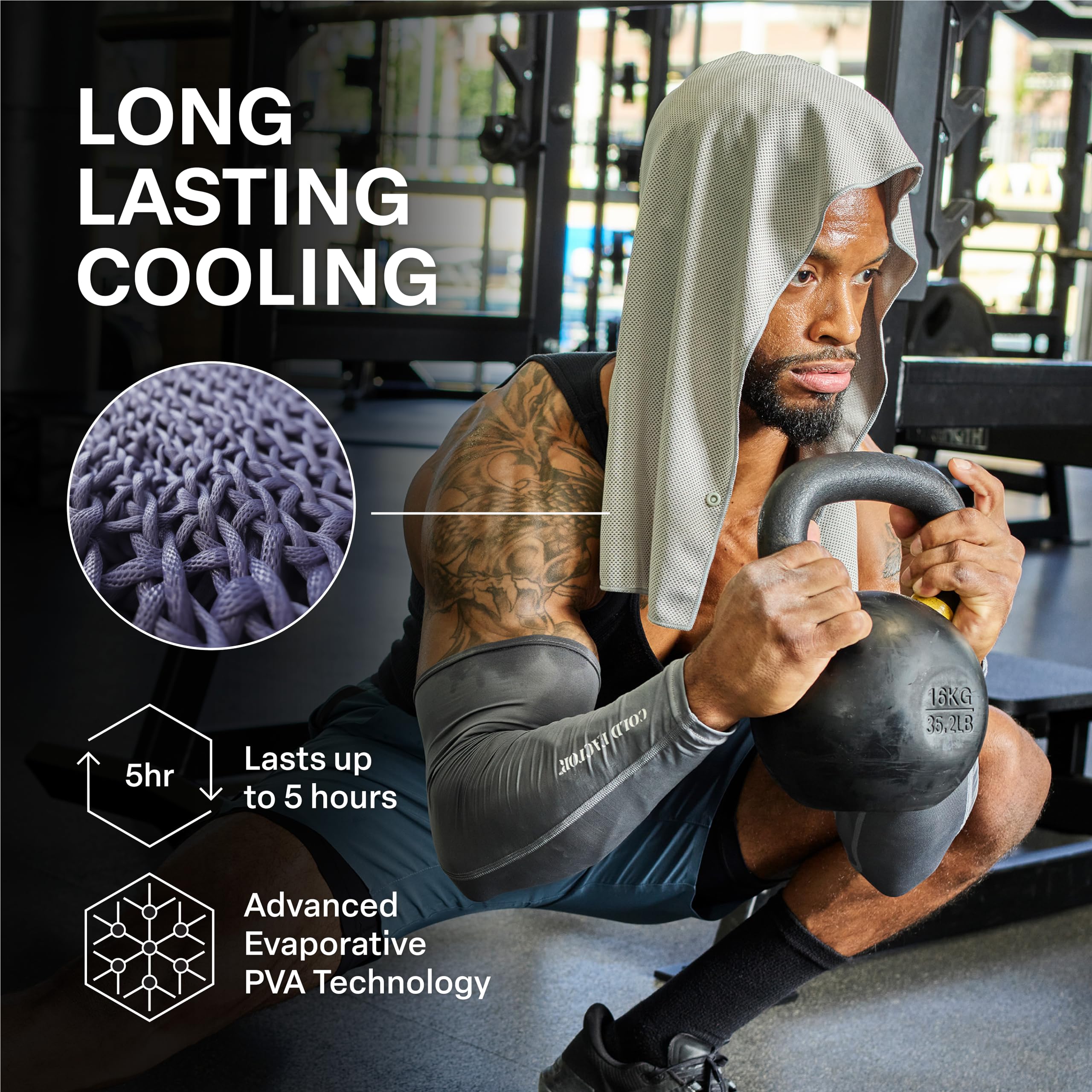 COLD FACTOR Instant Cooling Hoodie Towel – Advanced Chemical-Free Evaporative Cooling Technology – UPF 50+, 2+ Hours Cooling